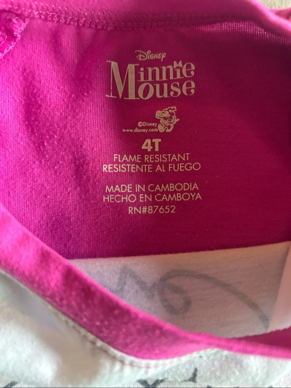Disney Pink and White Minnie Mouse Pajama Set